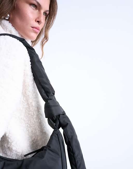 Topshop Terry Nylon Shoulder Zip Pocket Bag In Black
