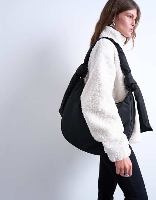Topshop Terry nylon shoulder zip pocket bag in black