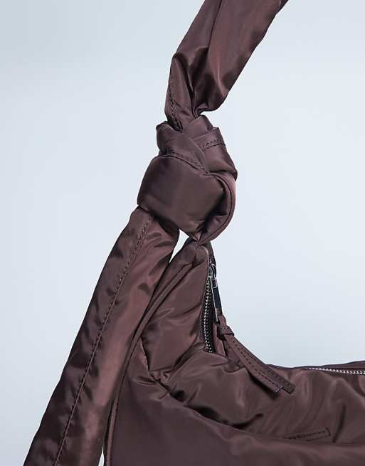 Topshop Terry Nylon Shoulder Zip Pocket Bag In Chocolate