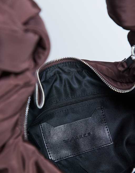 Topshop Terry Nylon Shoulder Zip Pocket Bag In Chocolate
