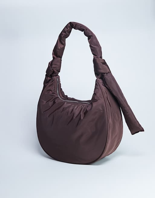 Topshop Terry Nylon Shoulder Zip Pocket Bag In Chocolate