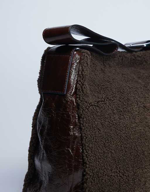 Topshop Tish Shealing Tote Bag With Contrast Strap In Chocolate