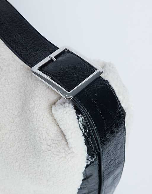 Topshop Tish Shealing Tote Bag With Contrast Strap In Cream & Black