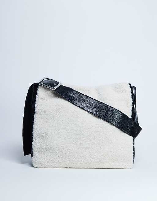 Topshop Tish Shealing Tote Bag With Contrast Strap In Cream & Black