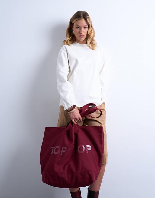 Topshop Tote Bag In Burgundy