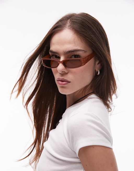 Topshop Xanthi slim rectangle sunglasses in milky brown