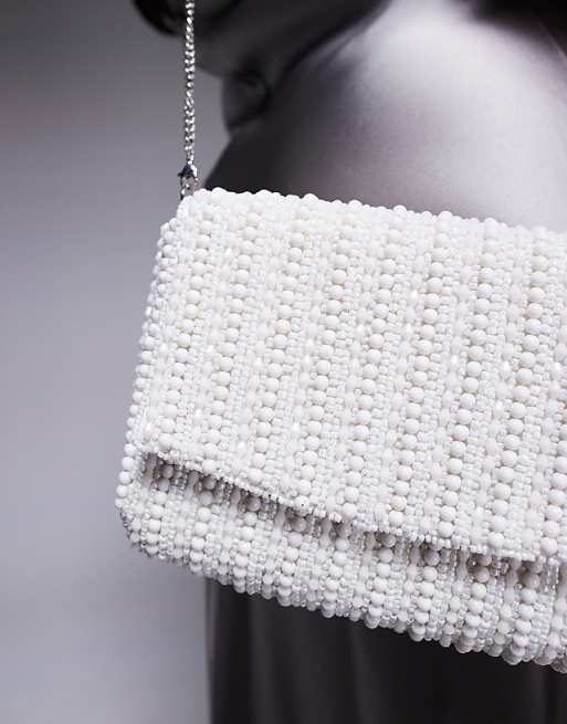 True Decadence Beaded Crossbody Bag In White
