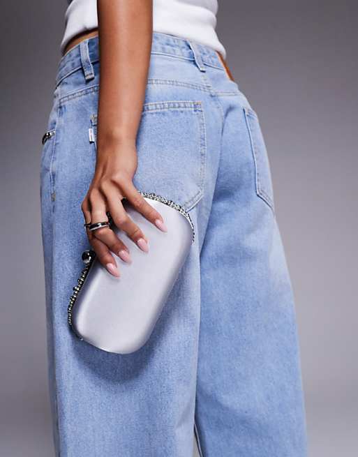 True Decadence Beaded Hard Clutch Bag In Silver