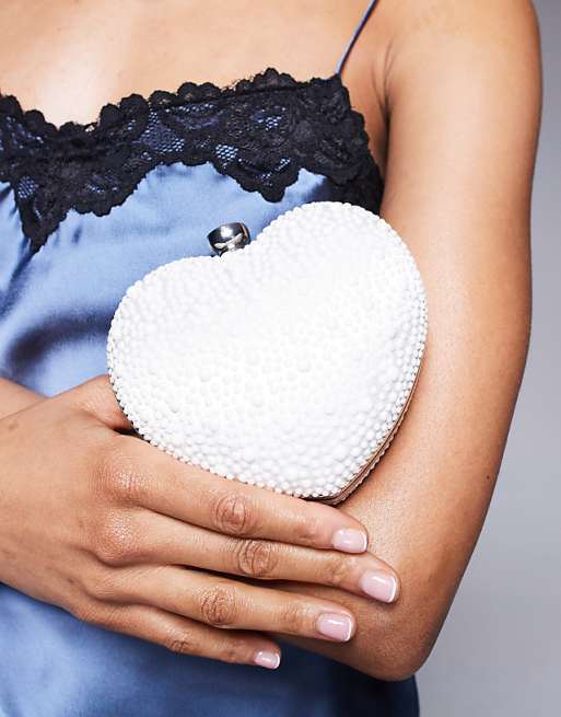 True Decadence Embellished Heart Bag In Cream