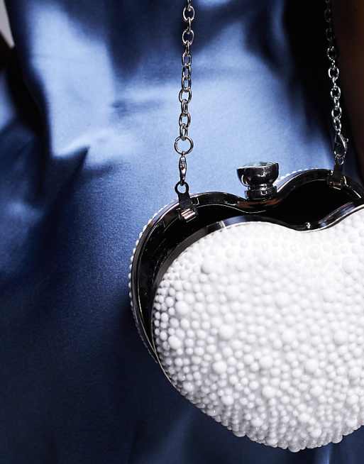 True Decadence Embellished Heart Bag In Cream