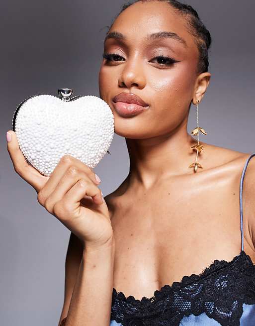 True Decadence Embellished Heart Bag In Cream
