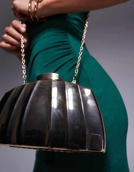 True Decadence Hard Textured Clutch Bag In Gold