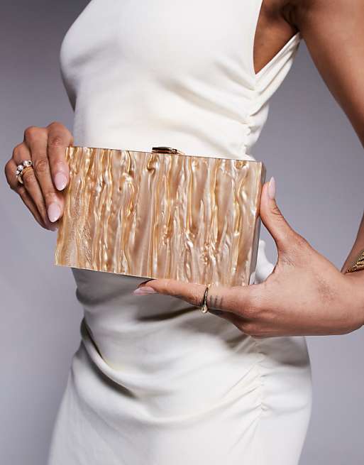 True Decadence Marble Hard Rectangle Clutch Bag In Bronze