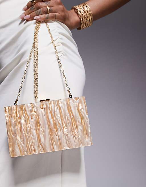True Decadence Marble Hard Rectangle Clutch Bag In Bronze