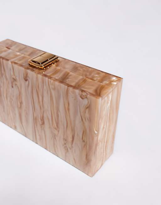 True Decadence Marble Hard Rectangle Clutch Bag In Bronze