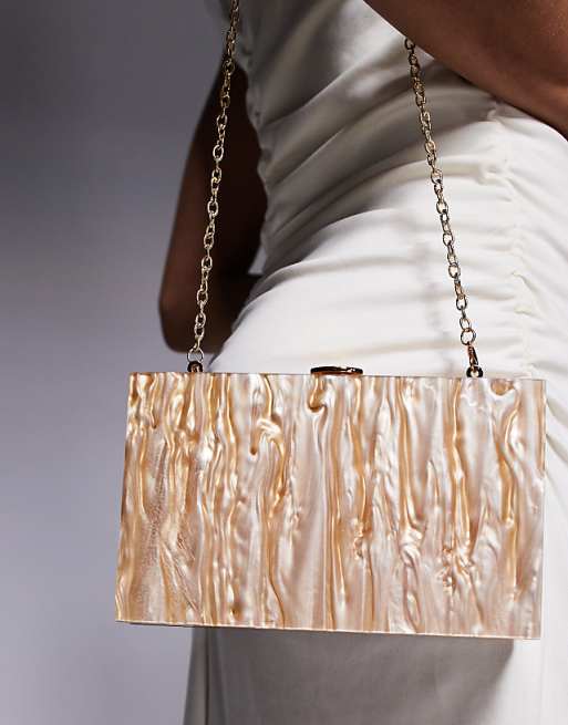 True Decadence marble hard rectangle clutch bag in bronze