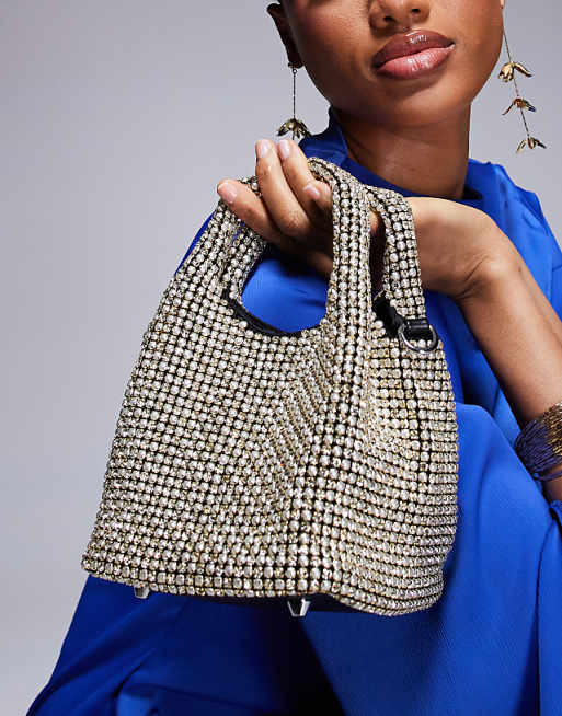 True Decadence Rhinestone Embellished Grab Bag In Silver