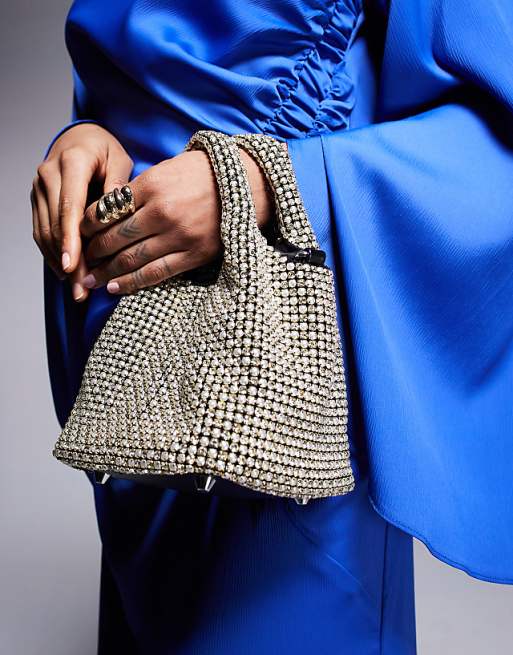 True Decadence Rhinestone Embellished Grab Bag In Silver
