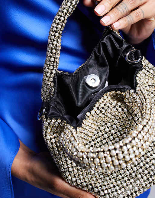 True Decadence Rhinestone Embellished Grab Bag In Silver