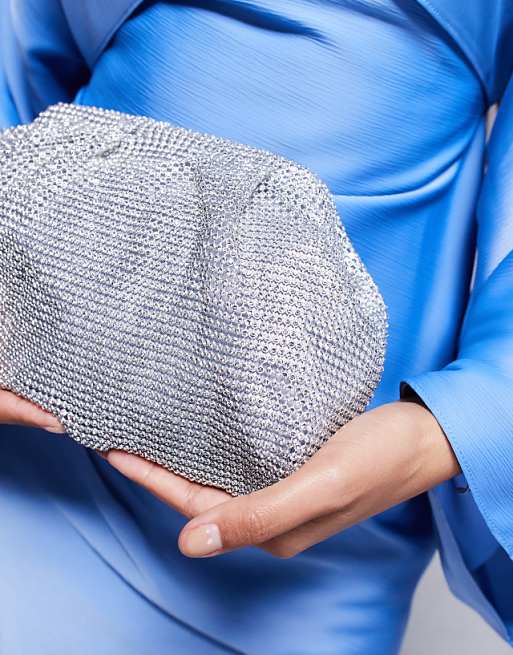 True Decadence Rhinestone Pillow Clutch Bag In Silver