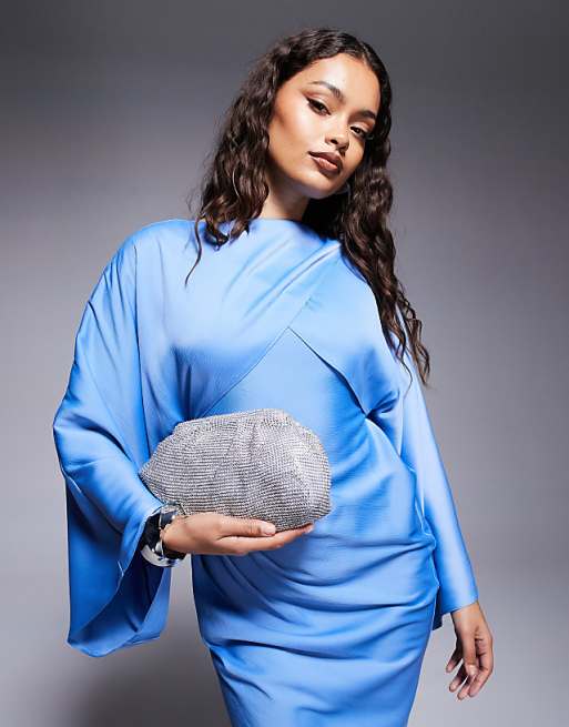 True Decadence rhinestone pillow clutch bag in silver