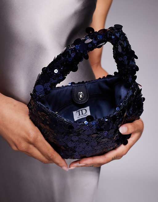 True Decadence Sequin Shoulder Bag In Midnight Blue
