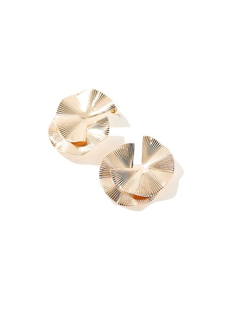 True Decadence Statement Round Pleated Stud Earrings In Gold