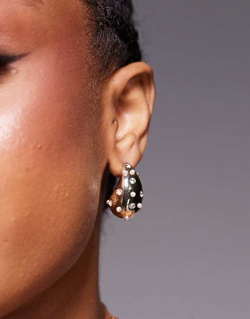 True Decadence teardrop embellished stud earrings in gold