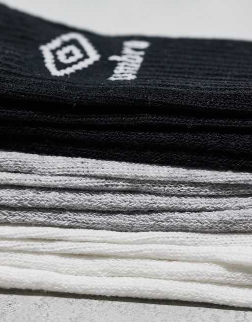 Umbro 3 Pack Crew Socks In Black Grey And White