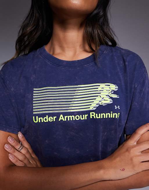 Under Armour Graphic T-shirt In Washed Navy And High Vis Yellow