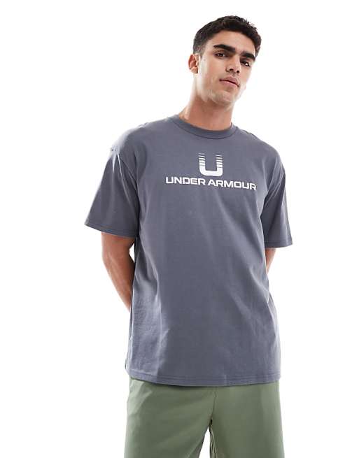 Under Armour Logo t-shirt in castlerock grey and white