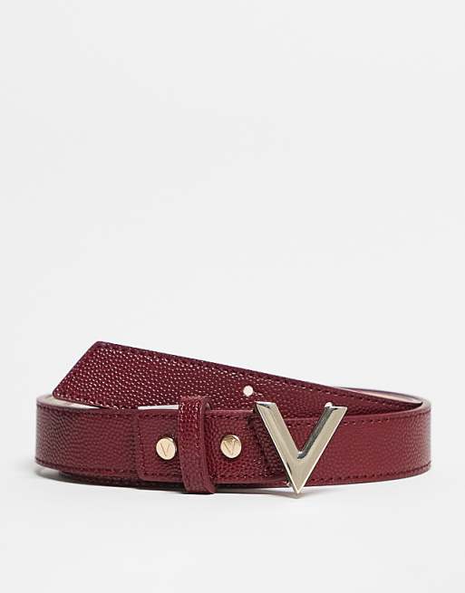 Valentino divina belt with gold hardware in burgundy