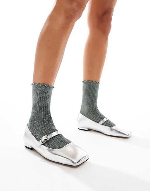 Vero Moda Glitter Sock With Frill Edge In Khaki