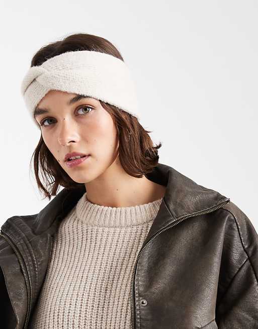 Vero Moda super soft ribbed knot front headband in cream