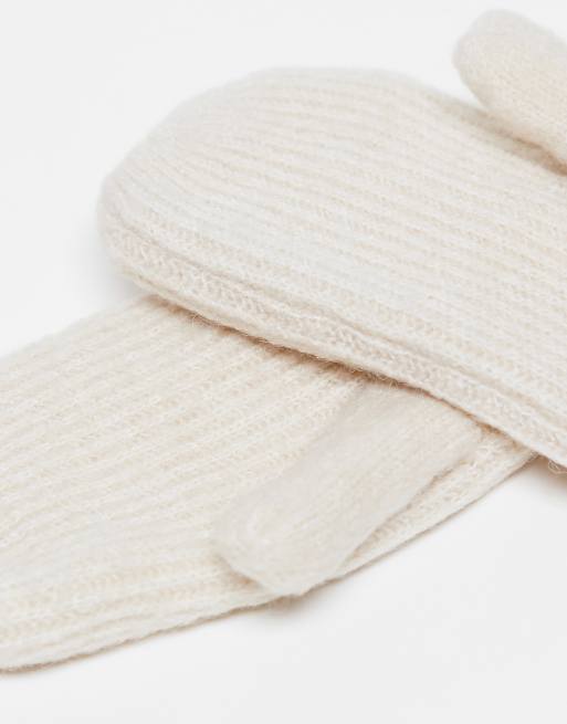 Vero Moda Super Soft Ribbed Mittens In Cream