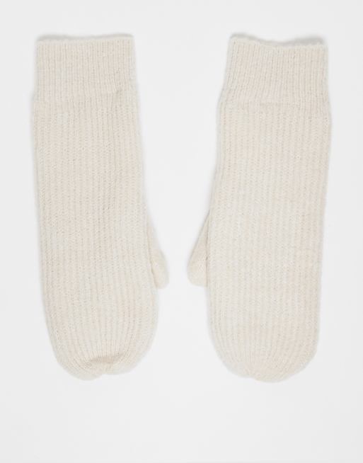 Vero Moda super soft ribbed mittens in cream