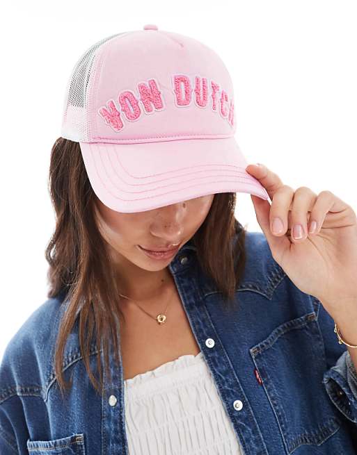 Von Dutch trucker cap with boucle logo in pink
