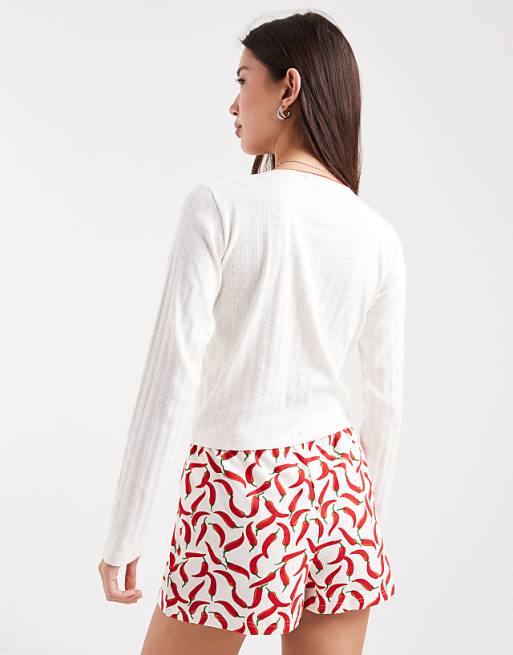 Wednesday's Girl Long Sleeve Pointelle Top And Chilli Short Pyjama Set