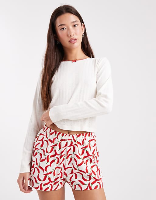 Wednesday's Girl long sleeve pointelle top and chilli short pyjama set