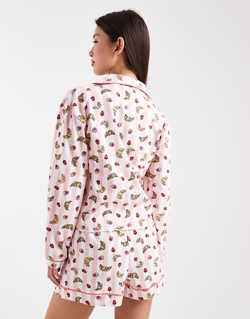 Wednesday's Girl Long Sleeve Shirt And Short Pyjama Set In Crossaint Print