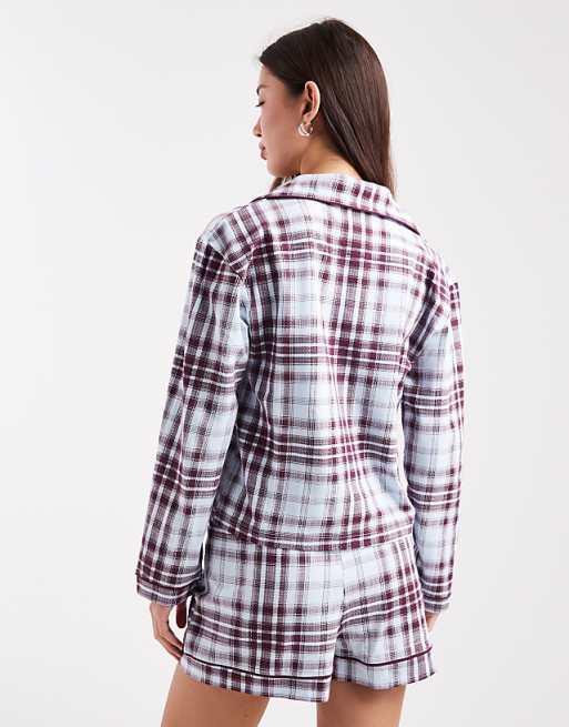 Wednesday's Girl Long Sleeve Shirt And Short Pyjama Set In Purple Plaid