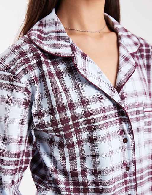 Wednesday's Girl Long Sleeve Shirt And Short Pyjama Set In Purple Plaid