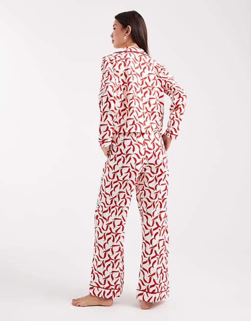 Wednesday's Girl Long Sleeve Shirt And Trouser Pyjama Set In Chilli Print