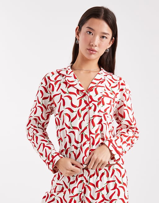 Wednesday's Girl Long Sleeve Shirt And Trouser Pyjama Set In Chilli Print