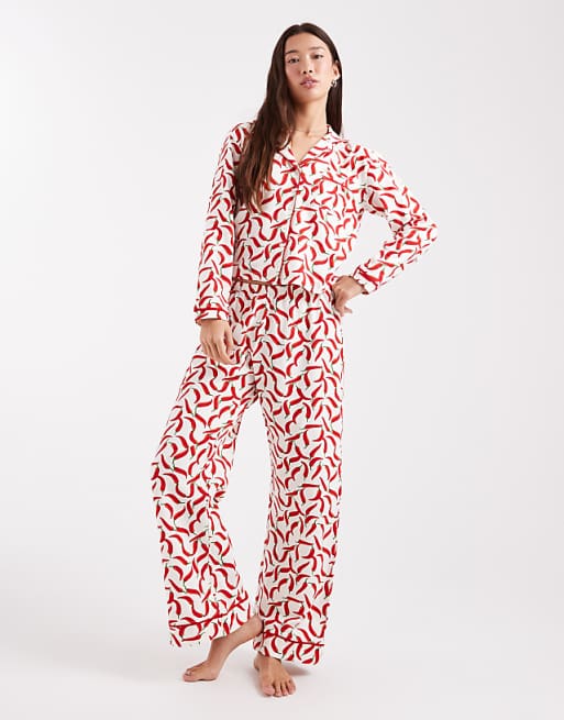 Wednesday's Girl long sleeve shirt and trouser pyjama set in chilli print