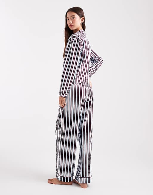 Wednesday's Girl Long Sleeve Shirt And Trouser Pyjama Set In Blue Stripe
