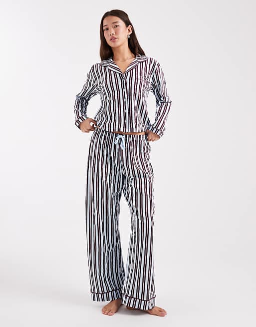 Wednesday's Girl Long Sleeve Shirt And Trouser Pyjama Set In Blue Stripe