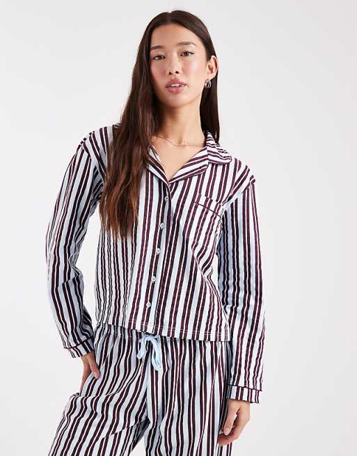 Wednesday's Girl long sleeve shirt and trouser pyjama set in blue stripe