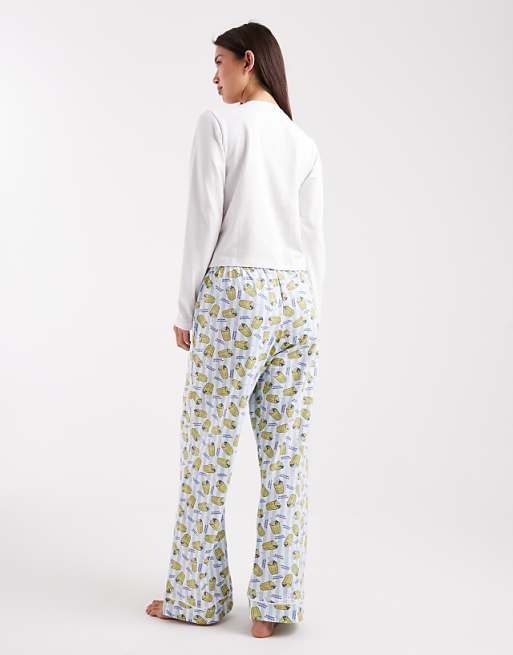 Wednesday's Girl Long Sleeve Top And Trousers Pyjama Set In Matcha Print