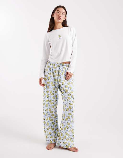 Wednesday's Girl long sleeve top and trousers pyjama set in matcha print